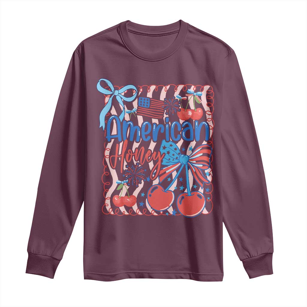 Funny 4th Of July American Honey Long Sleeve Shirt USA Independence Day Coquette TS11 Maroon Print Your Wear