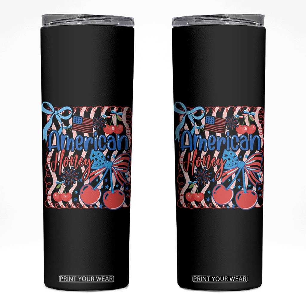 Funny 4th Of July American Honey Skinny Tumbler USA Independence Day Coquette TS11 Black Print Your Wear