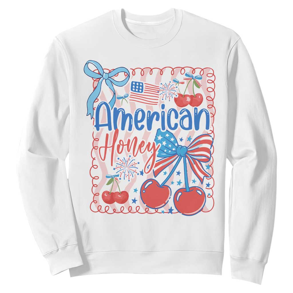Funny 4th Of July American Honey Sweatshirt USA Independence Day Coquette TS11 White Print Your Wear