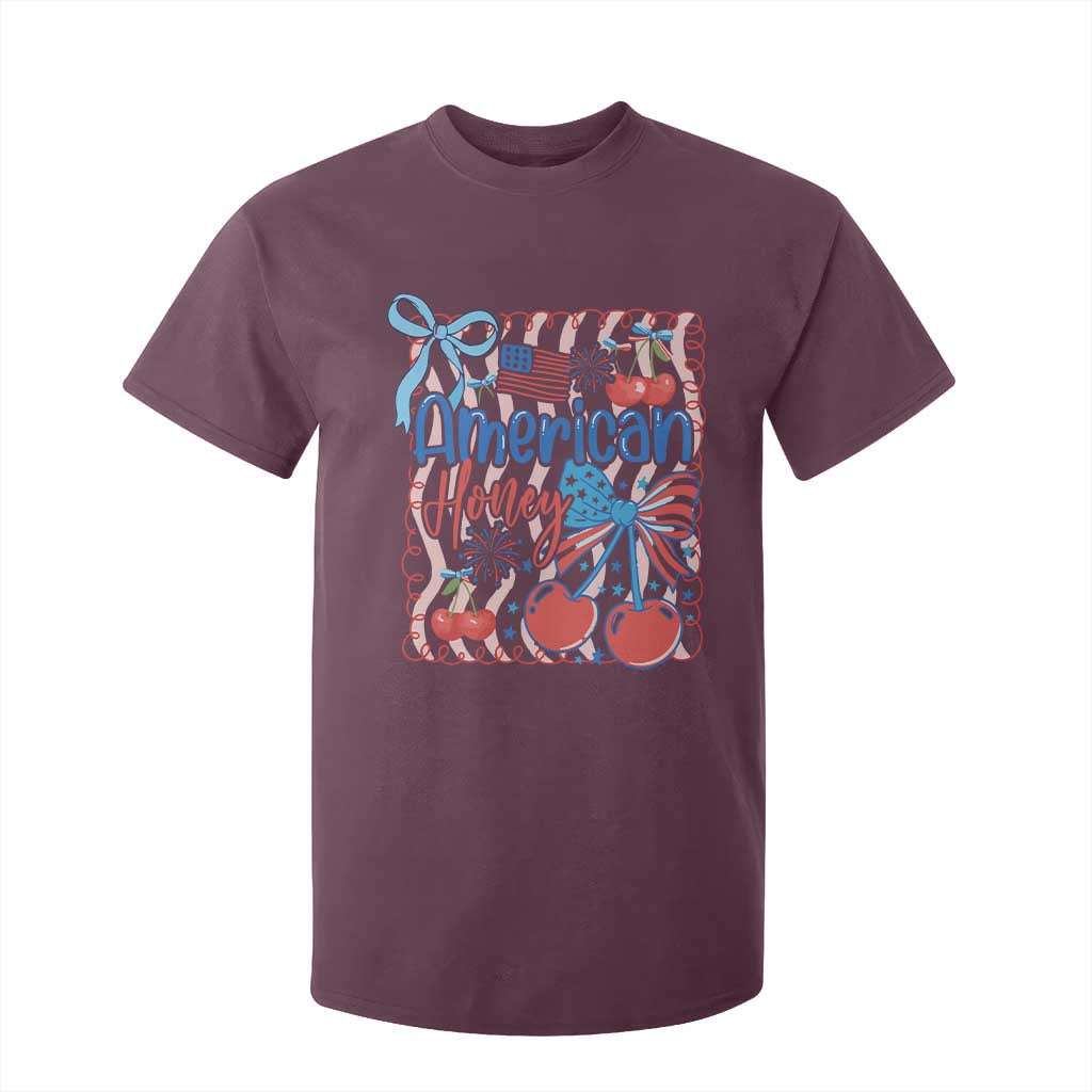 Funny 4th Of July American Honey T Shirt For Kid USA Independence Day Coquette TS11 Maroon Print Your Wear