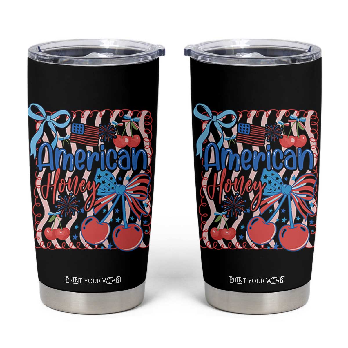 Funny 4th Of July American Honey Tumbler Cup USA Independence Day Coquette TS11 Black Print Your Wear