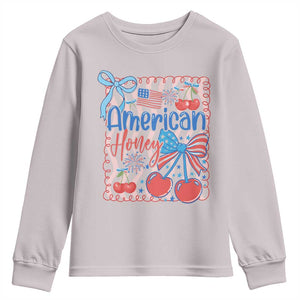 Funny 4th Of July American Honey Youth Sweatshirt USA Independence Day Coquette TS11 Ice Gray Print Your Wear