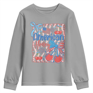 Funny 4th Of July American Honey Youth Sweatshirt USA Independence Day Coquette TS11 Sport Gray Print Your Wear