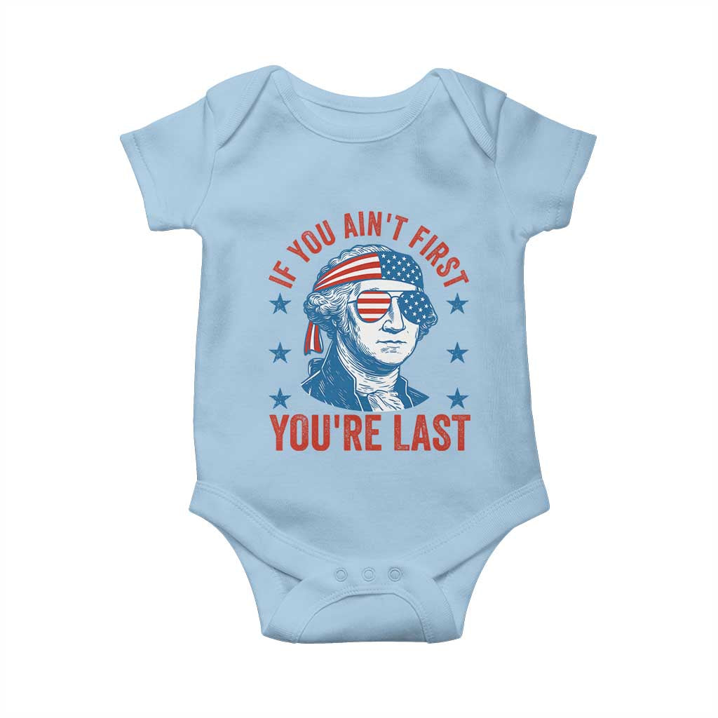 Funny 4th Of July Baby Onesie George Washington Stay Strapped Or Get Clapped TS10 Light Blue Print Your Wear