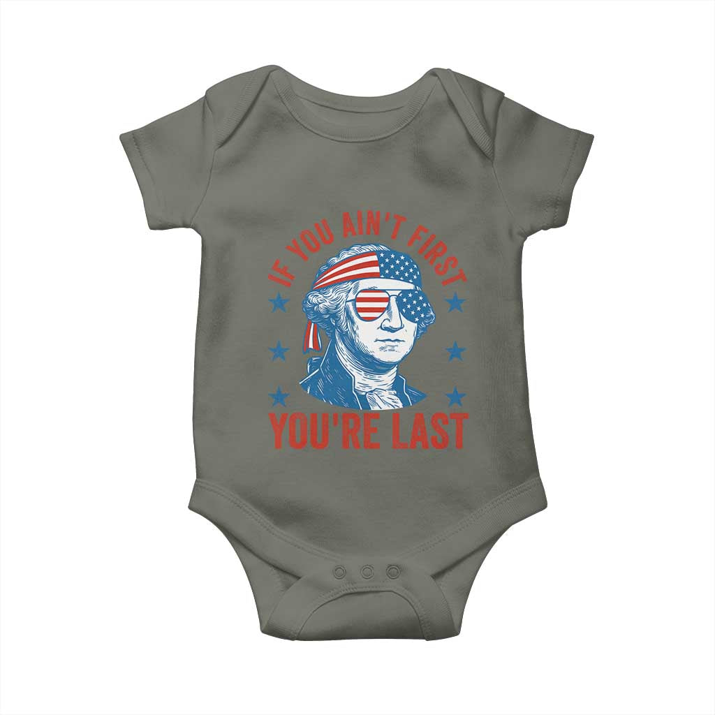 Funny 4th Of July Baby Onesie George Washington Stay Strapped Or Get Clapped TS10 Military Green Print Your Wear