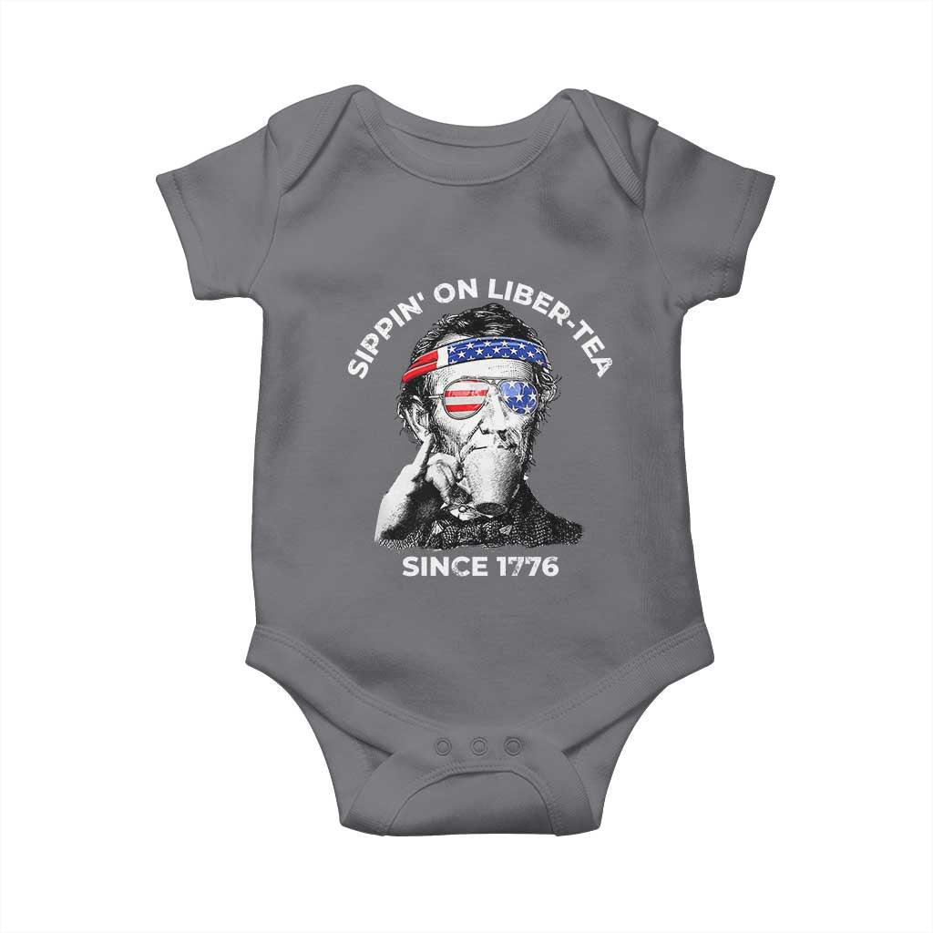 Funny 4th Of July Baby Onesie Sippin On Liber Tea Liberty Abe Lincoln 1776 USA Flag TS10 Charcoal Print Your Wear