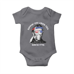 Funny 4th Of July Baby Onesie Sippin On Liber Tea Liberty Abe Lincoln 1776 USA Flag TS10 Charcoal Print Your Wear