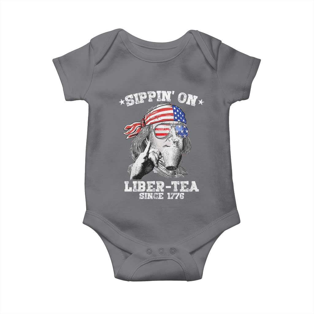 Funny 4th Of July Baby Onesie Sippin On Liber Tea Liberty Ben Franklin 1776 USA Flag TS10 Charcoal Print Your Wear