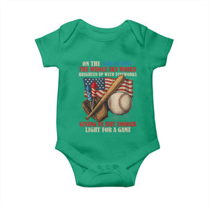 Funny 4th Of July Baseball Baby Onesie The Whole Sky Would Brighten Up With Fireworks Giving Us Light For A Game TS11 Irish Green Print Your Wear