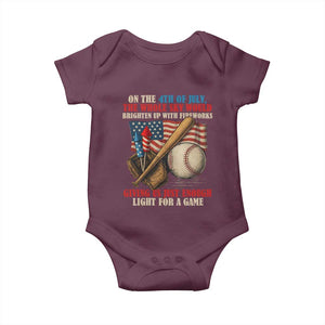 Funny 4th Of July Baseball Baby Onesie The Whole Sky Would Brighten Up With Fireworks Giving Us Light For A Game TS11 Maroon Print Your Wear