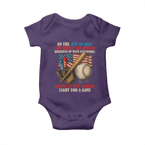 Funny 4th Of July Baseball Baby Onesie The Whole Sky Would Brighten Up With Fireworks Giving Us Light For A Game TS11 Purple Print Your Wear