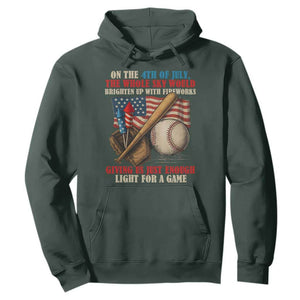Funny 4th Of July Baseball Hoodie The Whole Sky Would Brighten Up With Fireworks Giving Us Light For A Game TS11 Dark Forest Green Print Your Wear