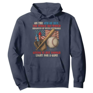 Funny 4th Of July Baseball Hoodie The Whole Sky Would Brighten Up With Fireworks Giving Us Light For A Game TS11 Navy Print Your Wear
