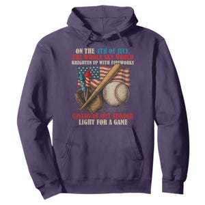 Funny 4th Of July Baseball Hoodie The Whole Sky Would Brighten Up With Fireworks Giving Us Light For A Game TS11 Purple Print Your Wear
