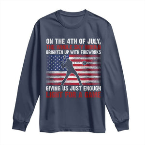 Funny 4th Of July Baseball Long Sleeve Shirt The Whole Sky Would Brighten Up With Fireworks American Flag TS11 Navy Print Your Wear