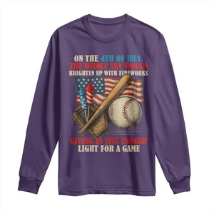 Funny 4th Of July Baseball Long Sleeve Shirt The Whole Sky Would Brighten Up With Fireworks Giving Us Light For A Game TS11 Purple Print Your Wear