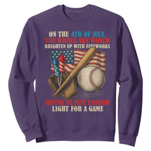 Funny 4th Of July Baseball Sweatshirt The Whole Sky Would Brighten Up With Fireworks Giving Us Light For A Game TS11 Purple Print Your Wear