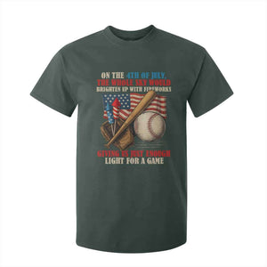 Funny 4th Of July Baseball T Shirt For Kid The Whole Sky Would Brighten Up With Fireworks Giving Us Light For A Game TS11 Dark Forest Green Print Your Wear