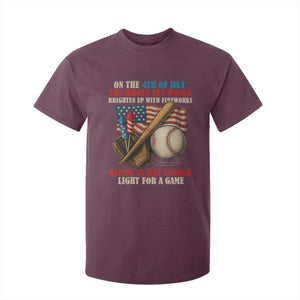 Funny 4th Of July Baseball T Shirt For Kid The Whole Sky Would Brighten Up With Fireworks Giving Us Light For A Game TS11 Maroon Print Your Wear