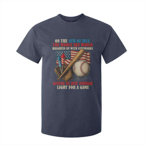 Funny 4th Of July Baseball T Shirt For Kid The Whole Sky Would Brighten Up With Fireworks Giving Us Light For A Game TS11 Navy Print Your Wear