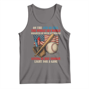Funny 4th Of July Baseball Tank Top The Whole Sky Would Brighten Up With Fireworks Giving Us Light For A Game TS11 Deep Heather Print Your Wear