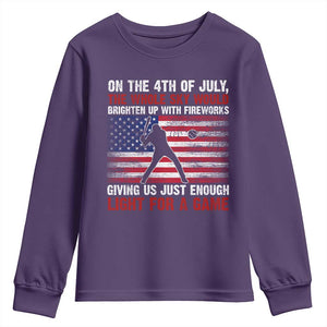 Funny 4th Of July Baseball Youth Sweatshirt The Whole Sky Would Brighten Up With Fireworks American Flag TS11 Purple Print Your Wear
