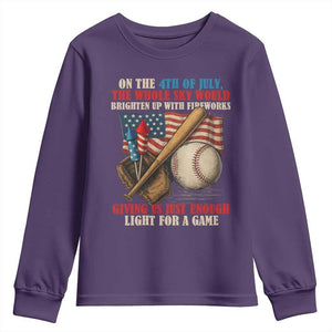 Funny 4th Of July Baseball Youth Sweatshirt The Whole Sky Would Brighten Up With Fireworks Giving Us Light For A Game TS11 Purple Print Your Wear