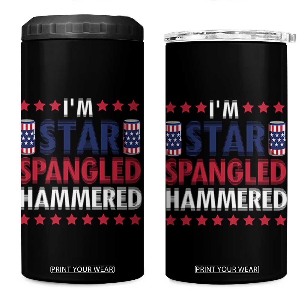 Funny 4th Of July Beer Drinking Lover 4 in 1 Can Cooler Tumbler I'm Star Spangled Hammered TS11 One Size: 16 oz Black Print Your Wear