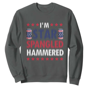 Funny 4th Of July Beer Drinking Lover Sweatshirt I'm Star Spangled Hammered TS11 Dark Heather Print Your Wear