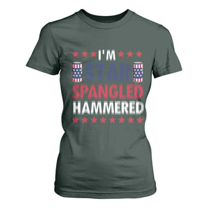 Funny 4th Of July Beer Drinking Lover T Shirt For Women I'm Star Spangled Hammered TS11 Dark Forest Green Print Your Wear
