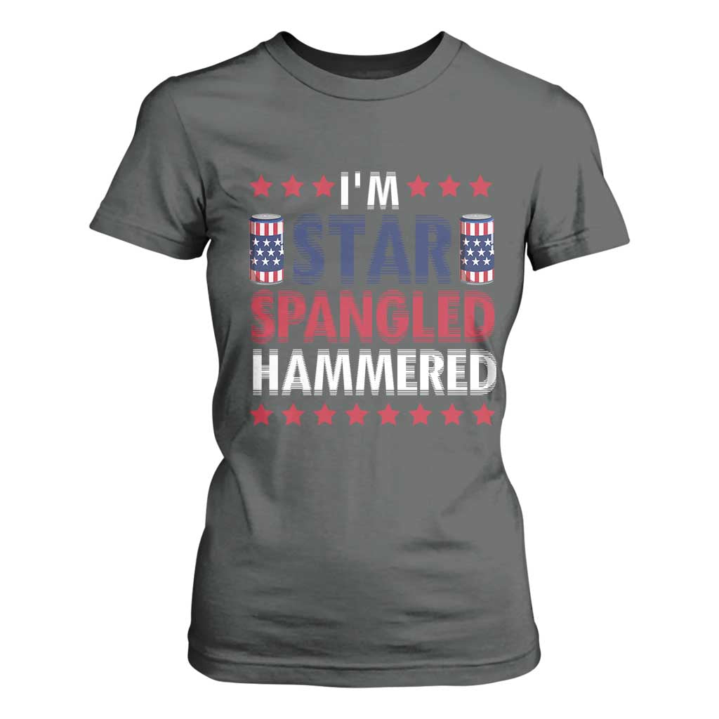Funny 4th Of July Beer Drinking Lover T Shirt For Women I'm Star Spangled Hammered TS11 Dark Heather Print Your Wear