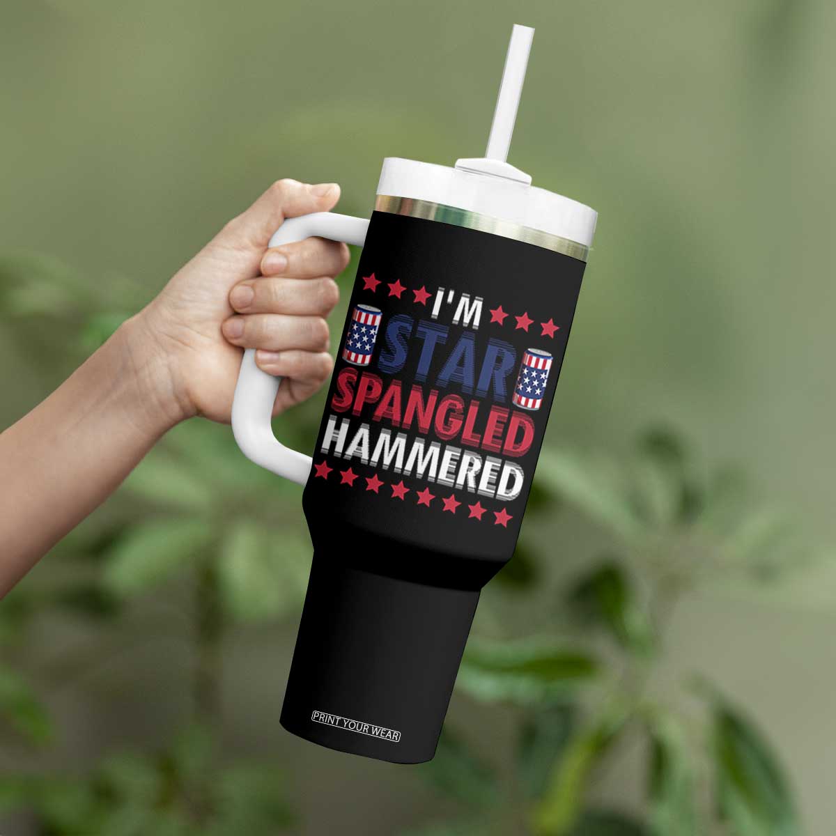 Funny 4th Of July Beer Drinking Lover Tumbler With Handle I'm Star Spangled Hammered TS11 Print Your Wear