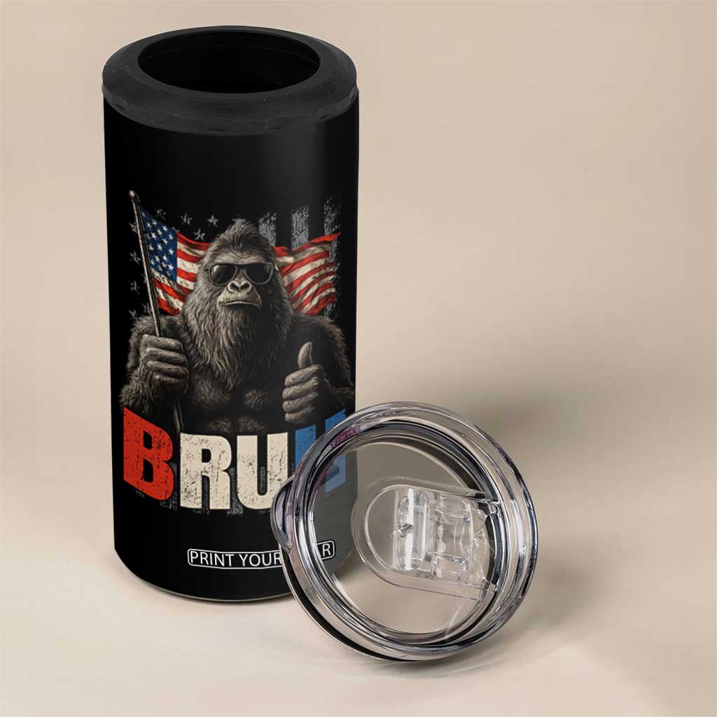 Funny 4th Of July Bigfoot Bruh 4 in 1 Can Cooler Tumbler Patriotic Sasquatch American US Flag TS11 Print Your Wear