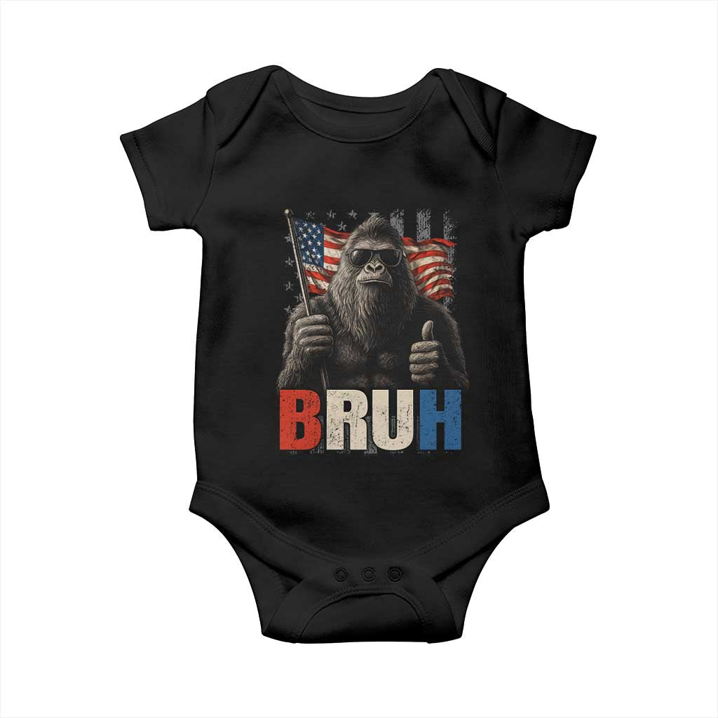 Funny 4th Of July Bigfoot Bruh Baby Onesie Patriotic Sasquatch American US Flag TS11 Black Print Your Wear