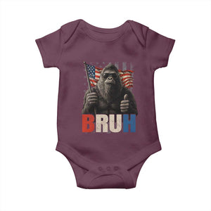 Funny 4th Of July Bigfoot Bruh Baby Onesie Patriotic Sasquatch American US Flag TS11 Maroon Print Your Wear