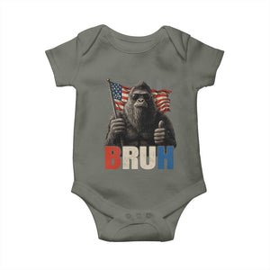 Funny 4th Of July Bigfoot Bruh Baby Onesie Patriotic Sasquatch American US Flag TS11 Military Green Print Your Wear