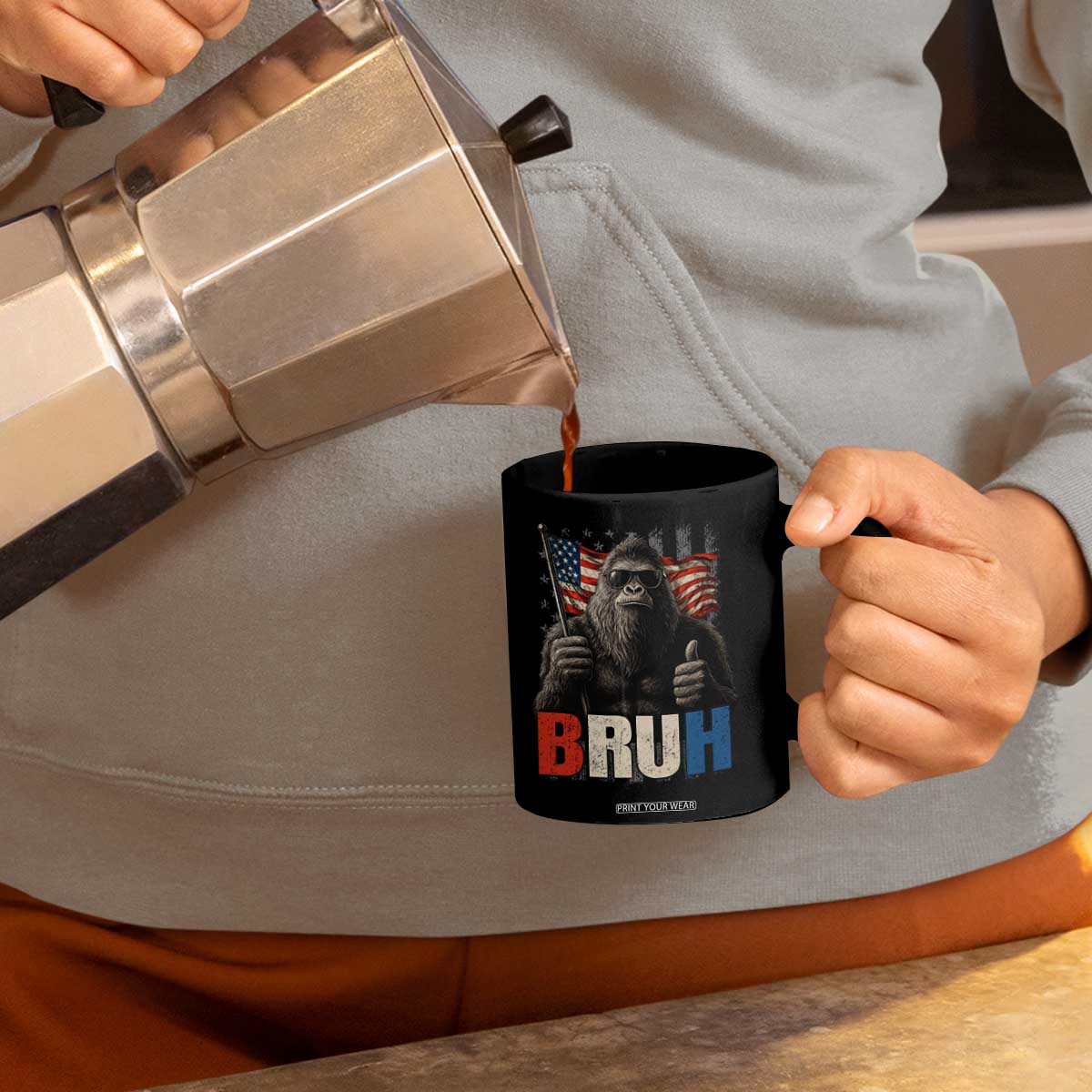 Funny 4th Of July Bigfoot Bruh Coffee Mug Patriotic Sasquatch American US Flag TS11 Print Your Wear