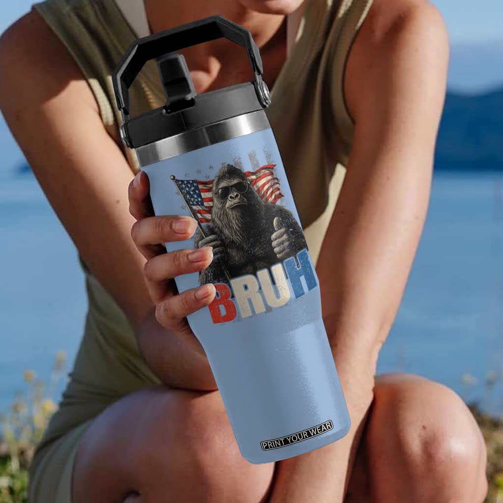 Funny 4th Of July Bigfoot Bruh Flip Straw Tumbler Patriotic Sasquatch American US Flag TS11 One Size: 30 oz Light Blue Print Your Wear