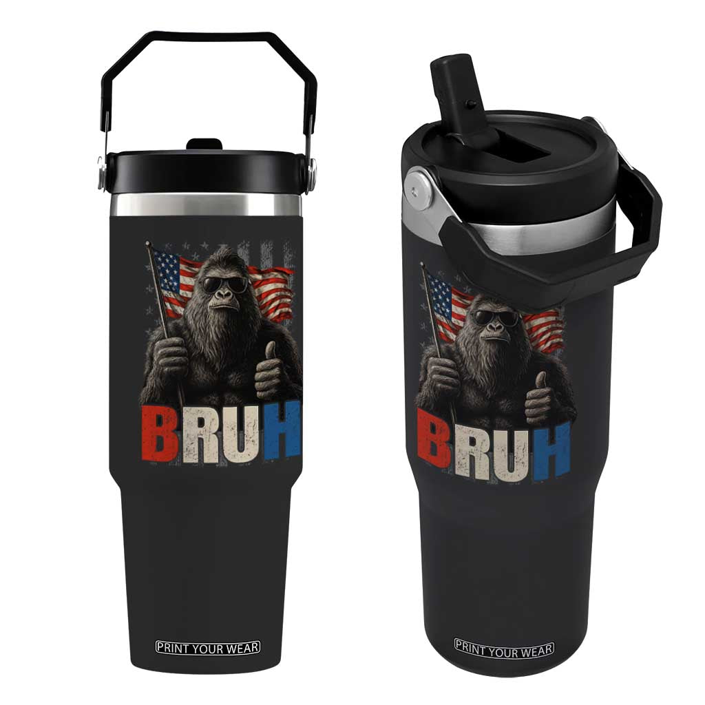 Funny 4th Of July Bigfoot Bruh Flip Straw Tumbler Patriotic Sasquatch American US Flag TS11 One Size: 30 oz Black Print Your Wear
