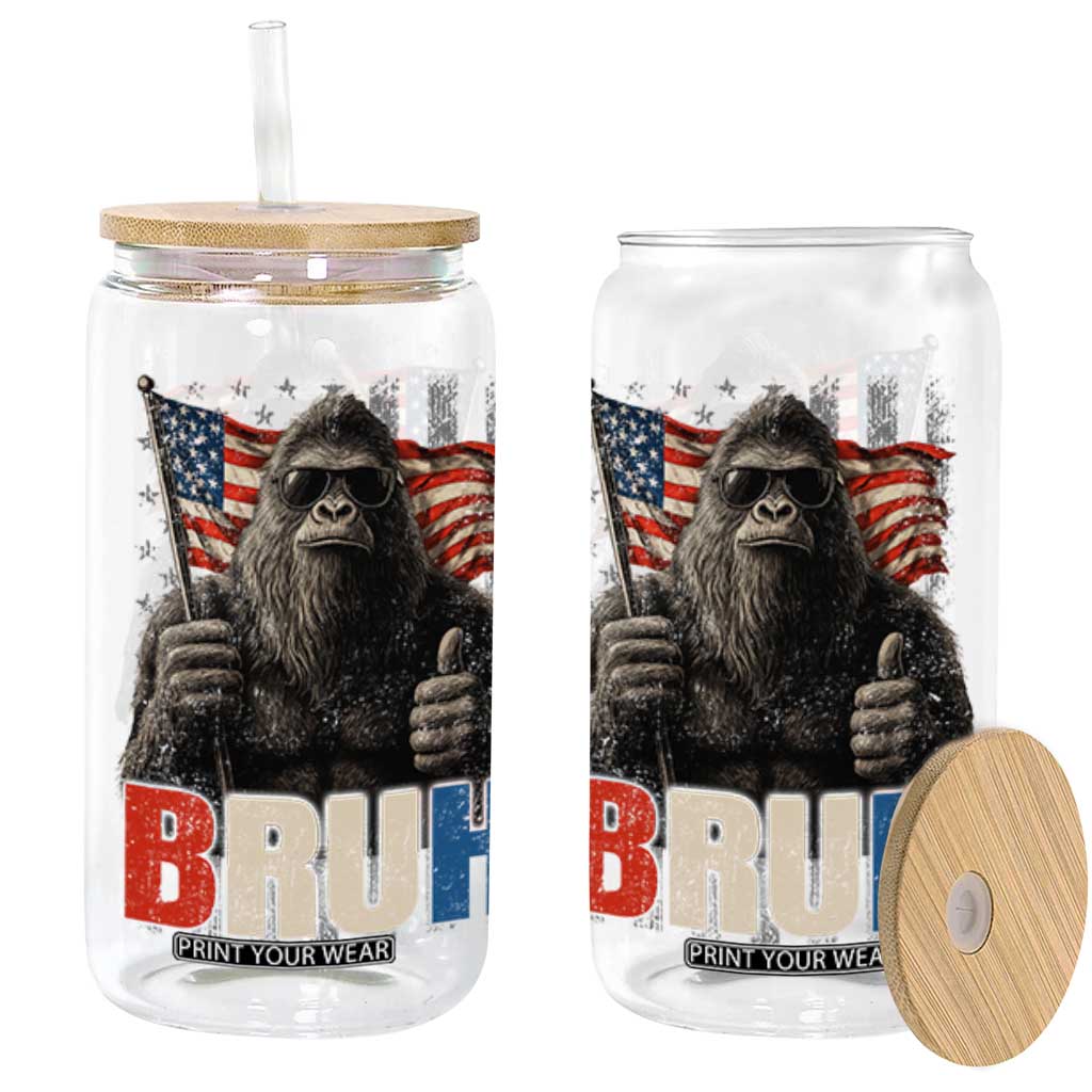 Funny 4th Of July Bigfoot Bruh Glass Can Patriotic Sasquatch American US Flag TS11 Black Print Your Wear