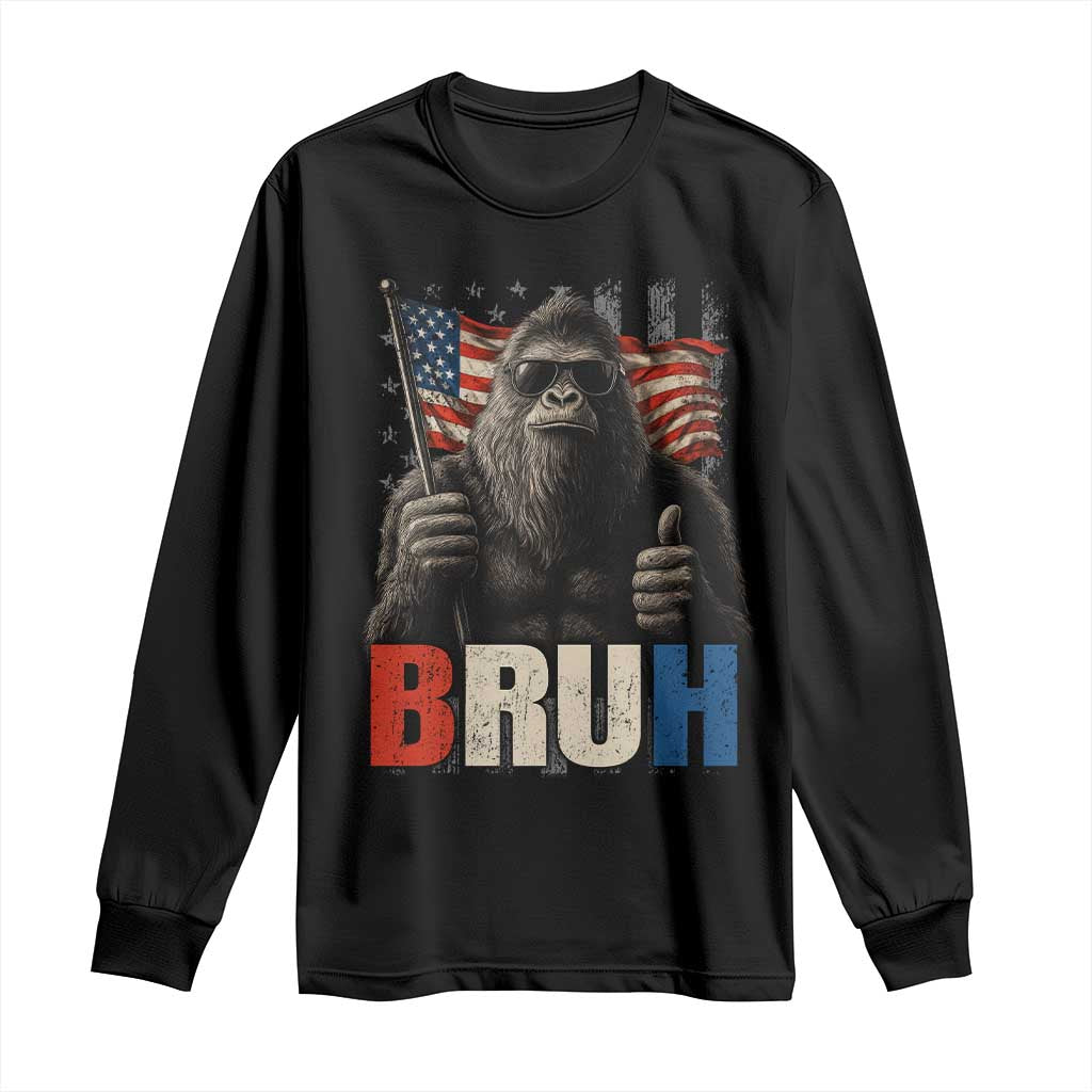Funny 4th Of July Bigfoot Bruh Long Sleeve Shirt Patriotic Sasquatch American US Flag TS11 Black Print Your Wear