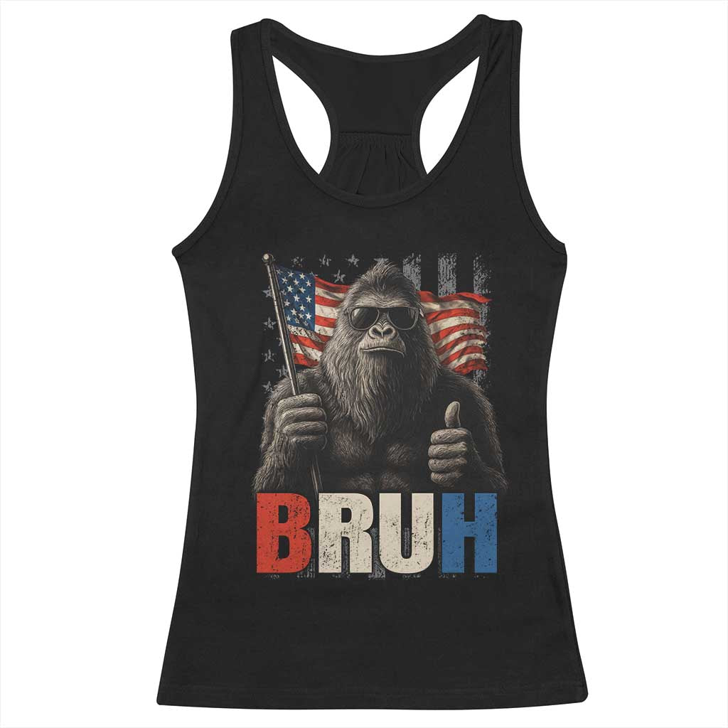 Funny 4th Of July Bigfoot Bruh Racerback Tank Top Patriotic Sasquatch American US Flag TS11 Black Print Your Wear