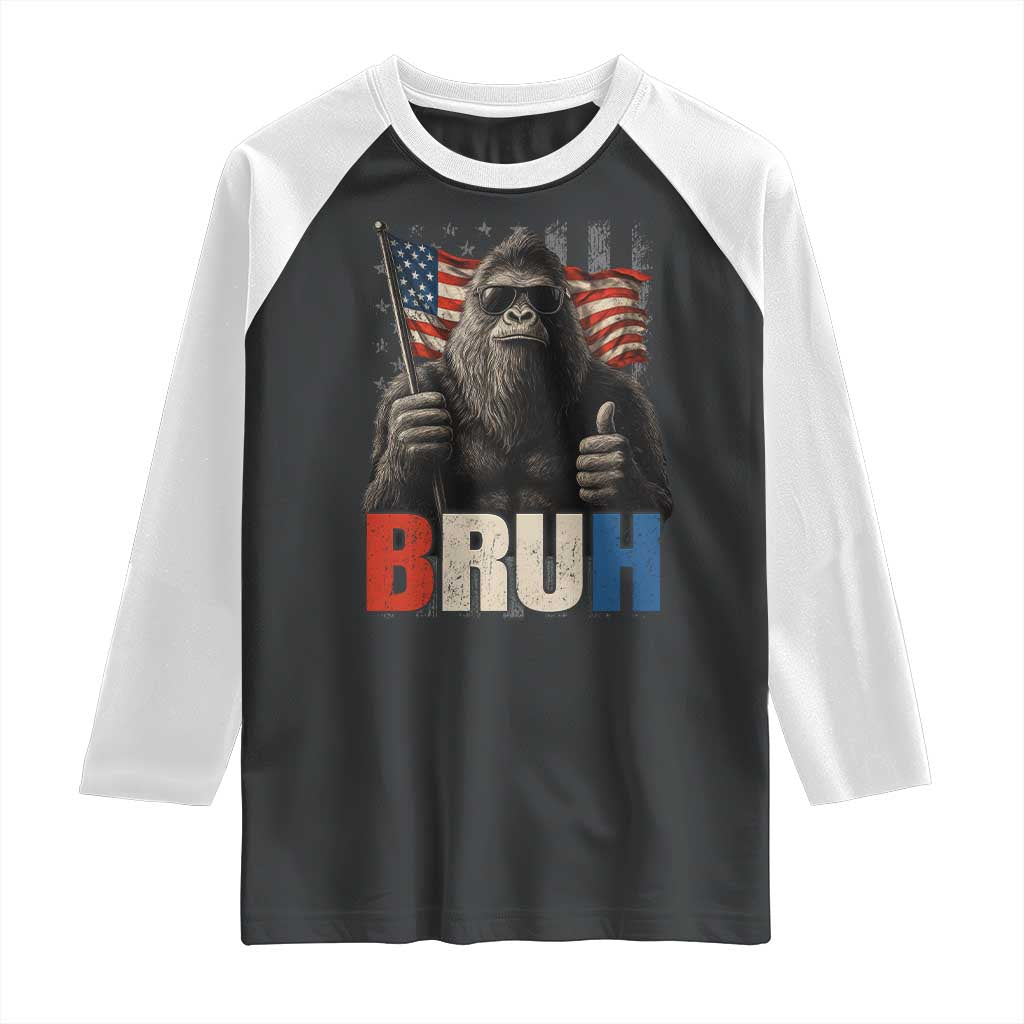 Funny 4th Of July Bigfoot Bruh Raglan Shirt Patriotic Sasquatch American US Flag TS11 Black White Print Your Wear