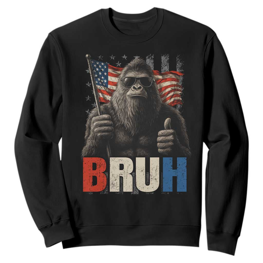 Funny 4th Of July Bigfoot Bruh Sweatshirt Patriotic Sasquatch American US Flag TS11 Black Print Your Wear