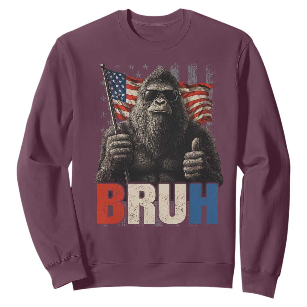 Funny 4th Of July Bigfoot Bruh Sweatshirt Patriotic Sasquatch American US Flag TS11 Maroon Print Your Wear