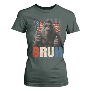 Funny 4th Of July Bigfoot Bruh T Shirt For Women Patriotic Sasquatch American US Flag TS11 Dark Forest Green Print Your Wear