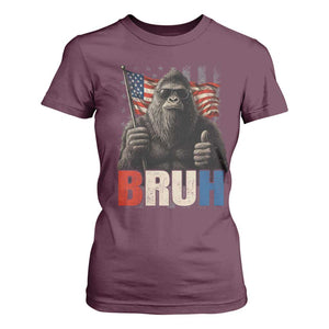 Funny 4th Of July Bigfoot Bruh T Shirt For Women Patriotic Sasquatch American US Flag TS11 Maroon Print Your Wear