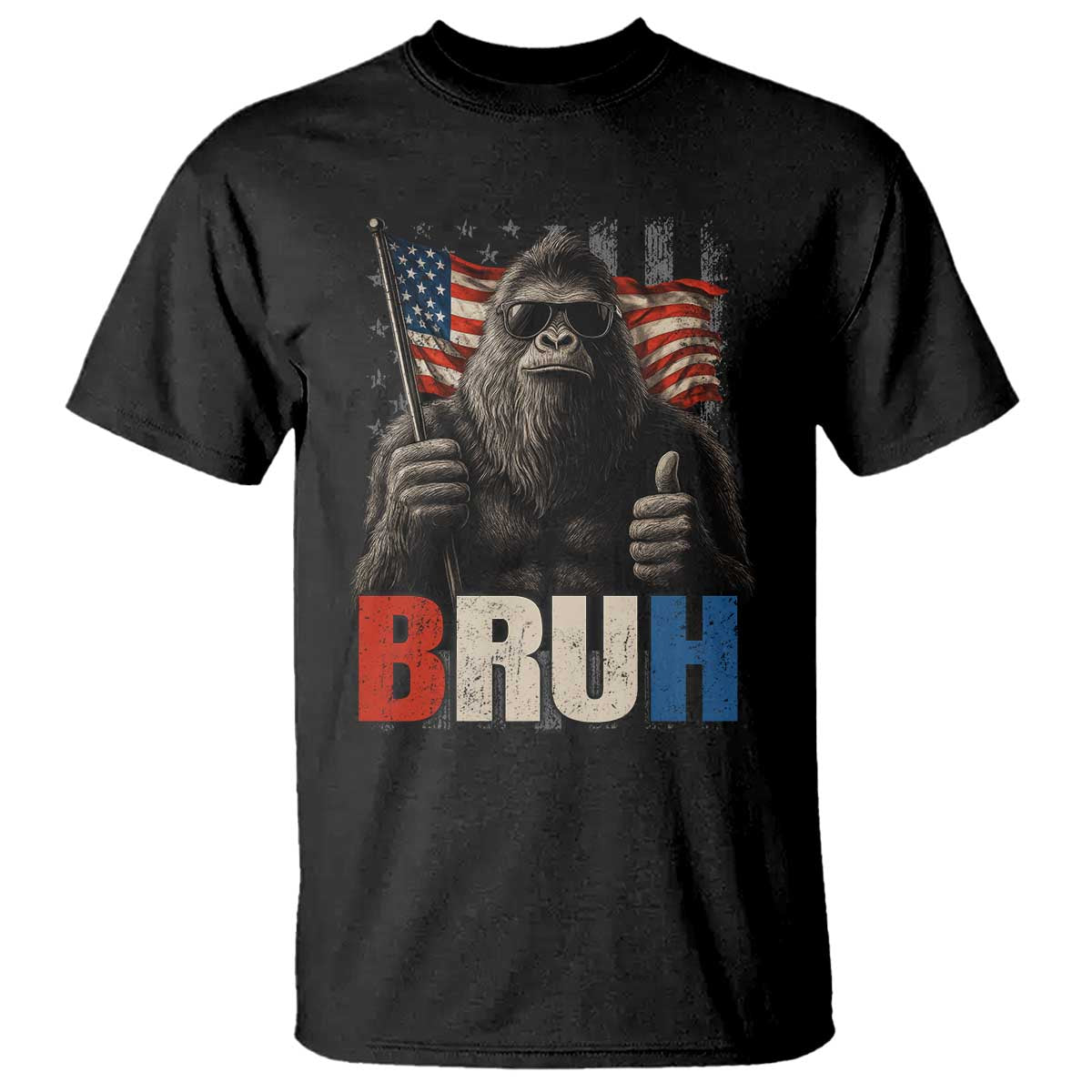 Funny 4th Of July Bigfoot Bruh T Shirt Patriotic Sasquatch American US Flag TS11 Black Print Your Wear