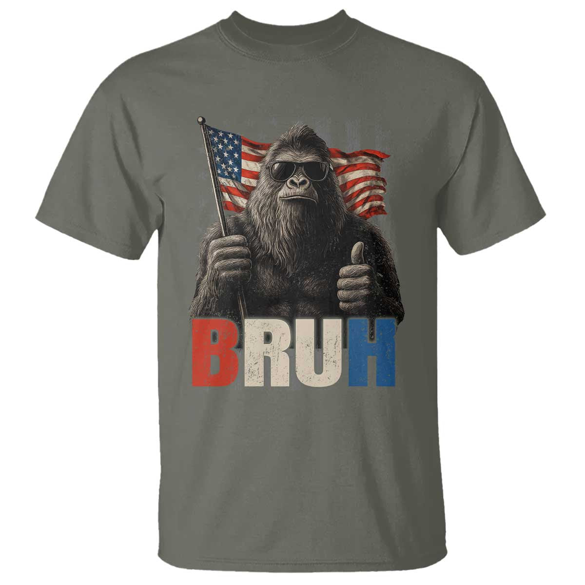 Funny 4th Of July Bigfoot Bruh T Shirt Patriotic Sasquatch American US Flag TS11 Military Green Print Your Wear