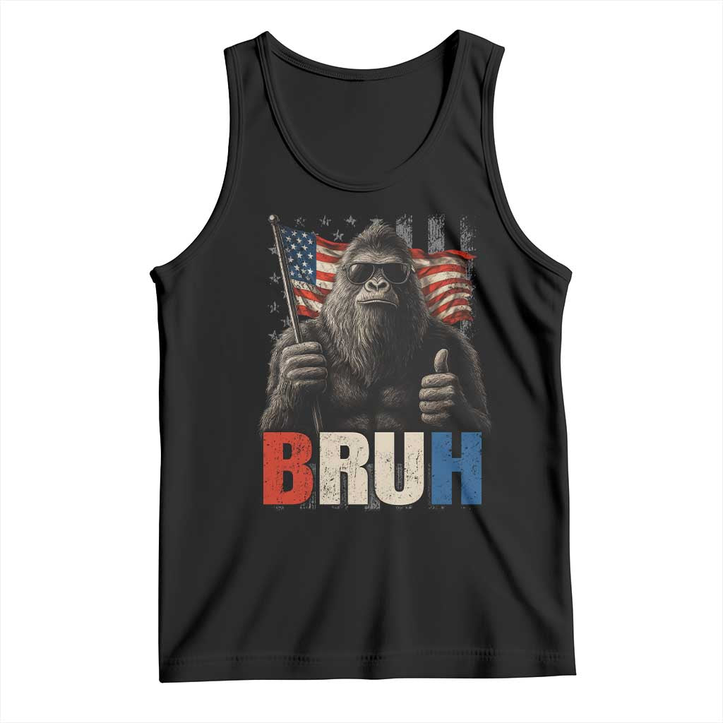 Funny 4th Of July Bigfoot Bruh Tank Top Patriotic Sasquatch American US Flag TS11 Black Print Your Wear